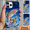 Maxcorners Fishing Blue Geometric Splash Wave Personalized Name Phone Case (12 Fish Species)