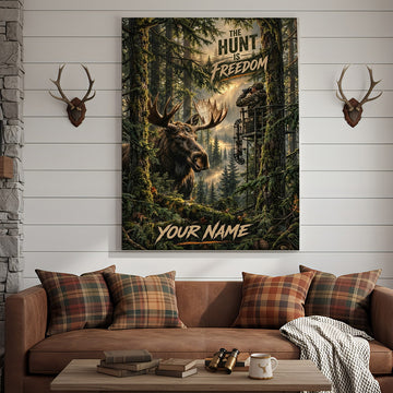 Maxcorners Moose Hunting Colorful Mountain Landscape Personalized Canvas Wall Art