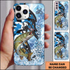 Maxcorners Blue White Camo Graphic Personalized Name Phone Case (13 Fish Species)