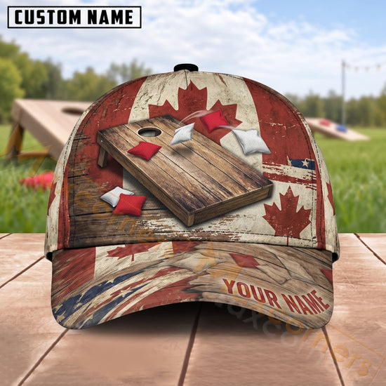 Maxcorners Cornhole Canadian Flag Maple Leaf Boards Personalized Name 3D Cap
