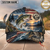 Maxcorners Fishing Graphic Sunset Mountain US Flag Landscape Customized Name 3D Cap