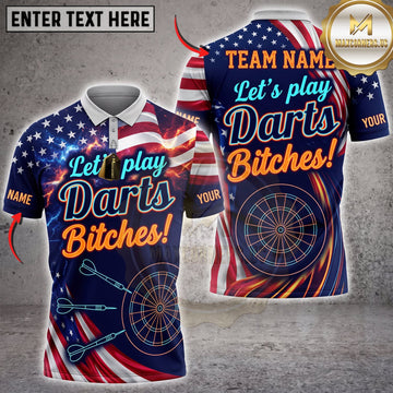 Maxcorners Darts Blue Flame Lets Play Darts Bitches Personalized Name 3D Unisex Shirt