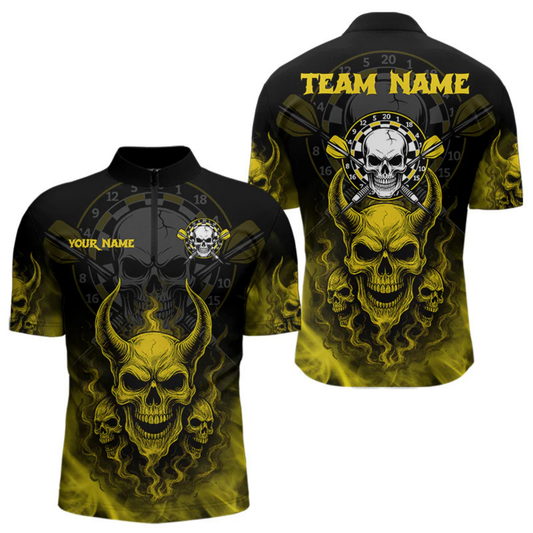 Maxcorners Yellow Smokes Skulls Dart Arrows Custom Dart Shirts For Men, Dart Team Jerseys LM064