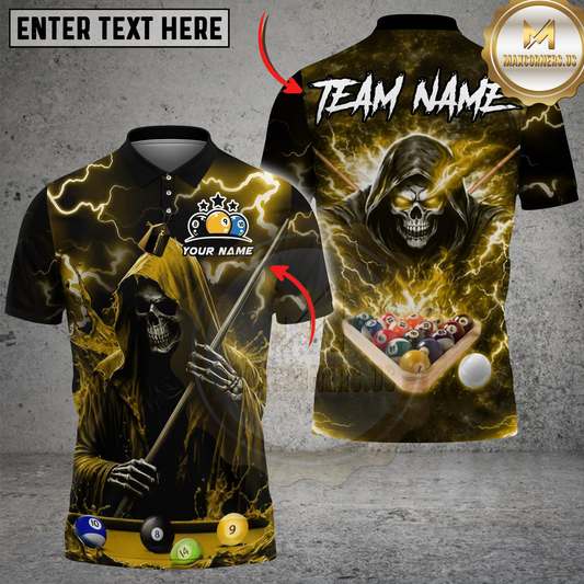 Maxcorners Billiards 8 Ball Thunder Midnight Reaper Pool Master Customized Name, Team Name 3D Shirt (6 Colors)