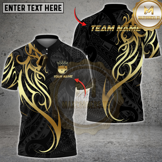 Maxcorners Bowling Sport Golden Tribal Crown Multicolor Customized Name, Team Name 3D Shirts