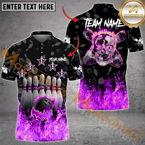 Maxcorners Skull Flame Bowling Jersey Multicolor Option Customized Name, Team Name 3D Shirt