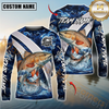 Maxcorners Fishing Blue Lava Smoke Silver Line Design Custom Name & Team Name 3D Shirts
