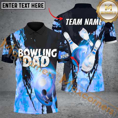 Maxcorners Ball And Pins Fire Bowling Dad Jersey Multicolor Option Customized Name, Team Name 3D Polo Shirt