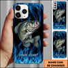 Maxcorner Fishing Blue Flame Smoke Background Personalized Name 3D Phone Case (10 Fish Species)