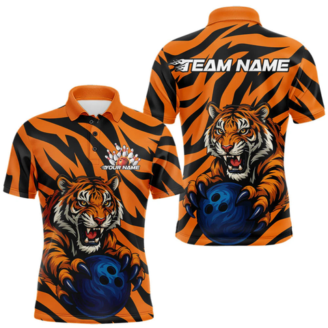 Maxcorners Custom Tiger Bowling Team Polo Shirts For Men, Tiger Bowling Team Uniform Bowler Outfit LM054