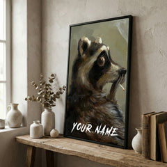 Maxcorners Moody Raccoon Portrait Smoking Cigarette Dark Oil Painting Personalized Canvas Wall Art