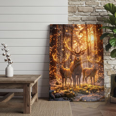 Maxcorners Illuminated Deer Herd Canvas - Enchanted Forest Glow Print