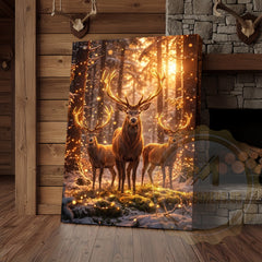 Maxcorners Illuminated Deer Herd Canvas - Enchanted Forest Glow Print