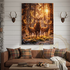Maxcorners Illuminated Deer Herd Canvas - Enchanted Forest Glow Print