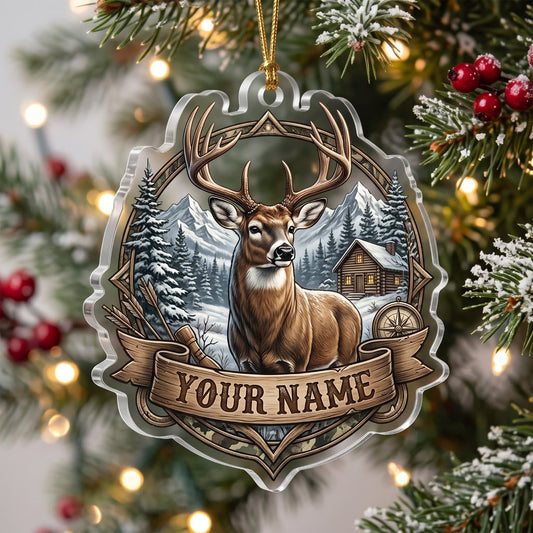 Maxcorners Cornhole Deer Head Rustic Christmas Design Customized Name 3D Keychain And Ornament