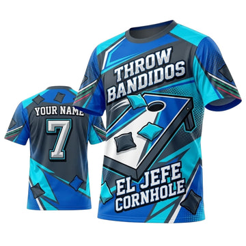 Maxcorners Cornhole Throw Bandidos El Jefe Blue Personalized Name 3D Unisex Shirt