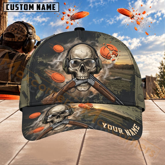 Maxcorners Trap & Skeet Shooting Skull Reaper Crossed Shotguns Personalized Name 3D Cap