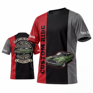 Maxcorners Personalized Car Classic Muscle Car 3D T-Shirt – Black Gray Custom Ride and Green Muscle Car