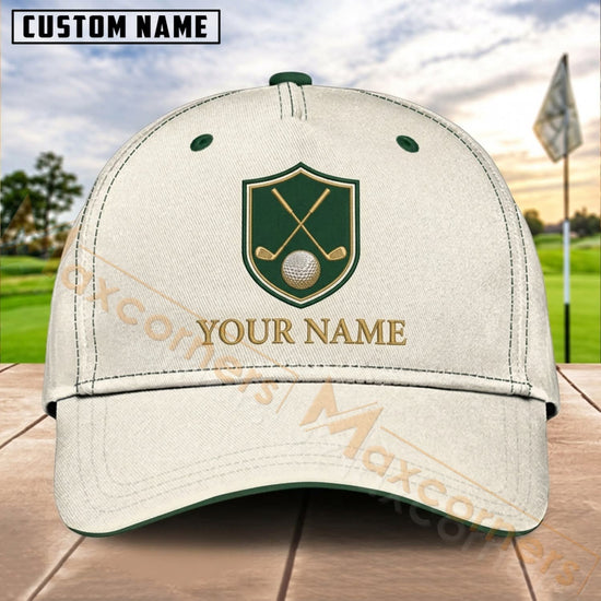Maxcorners Golf Green Shield Minimal Personalized Name 3D Cap