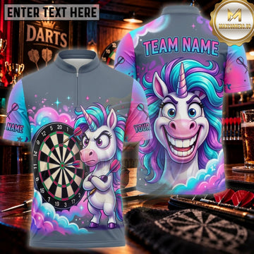 Maxcorners Darts Purple Teal Wild Unicorn Graffiti Personalized Name 3D Unisex Shirt