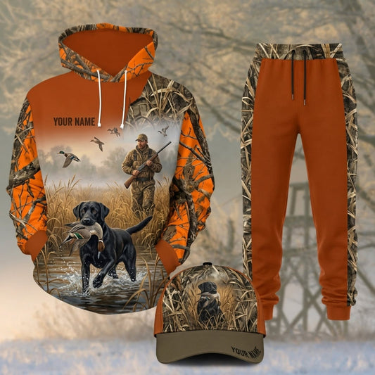 Maxcorners Duck Hunting Duck Retriever Orange Camo American Flag Personalized 3D Shirts