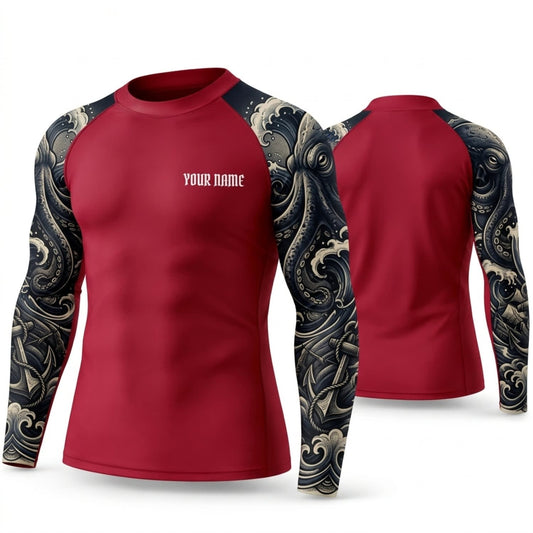 Maxcorners Personalized Vintage Tattoo Burgundy Shirt with Dark Floral Tattoo Sleeves 3D All Over Printed Shirts, Best Gifts for Tattoo Lovers