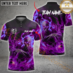 Maxcorners Skull Flame Bowling Jersey Multicolor Option Personalized Name, Team Name 3D Polo Shirt