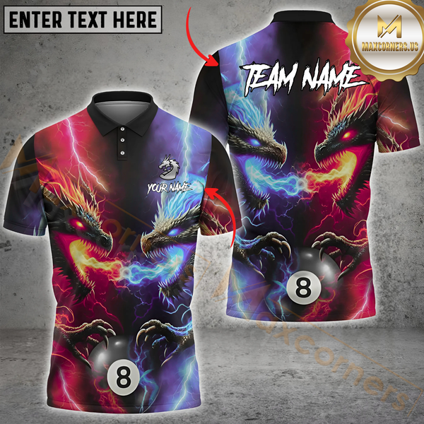 Maxcorners Billiard Dragon Duel 8-Ball Multicolor Customized Name, Team Name 3D Shirts