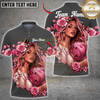 Maxcorners Bowling Pink Rose Girl Bowling Ball Design Personalized Name 3D Unisex Shirt