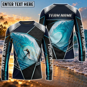 Maxcorners Surfboard Deep Sea Predator Art Customized Name, Team Name 3D Long Sleeve Shirt