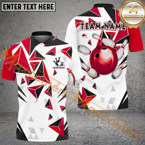 Maxcorners Daimond Leaves Pattern Bowling Jersey Multicolor Customized Name, Team Name 3D Polo Shirt