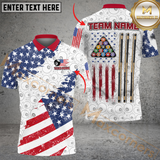 Maxcorners Ball 8 American Flag Pattern Billiard Jersey Customized Name, Team Name 3D Polo Shirt