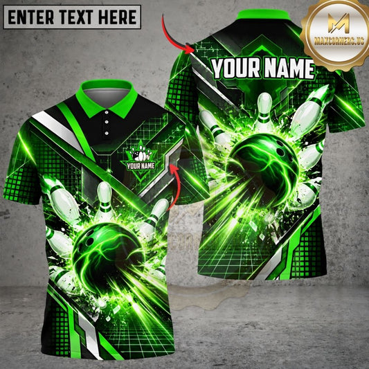 Maxcorners Bowling Cyber Grid Geometric Tech Lines Pins Motion Artwork Multicolor Customized Name, Team Name 3D Shirts