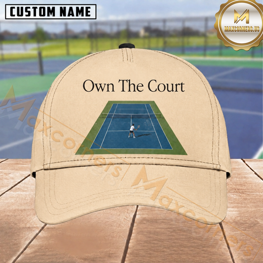 Maxcorners Tennis Own The Court Tennis Court Cream Blue Green Vintage Minimalist Design Personalized Name 3D Cap