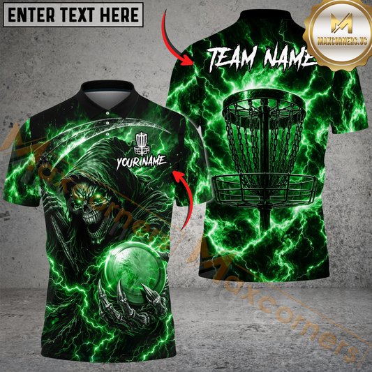 Maxcorners Reaper Lightning Disc Golf Polo Personalized Name, Team Name 3D Shirt (4 Colors)