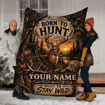 Maxcorners Hunting Large Whitetail Buck Archery Bow Cap Camo Forest Custom Name 3D Blanket