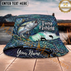 Maxcorners Fishing Blue Scale Angler Personalized Name 3D Bucket Hat (12 Fish Species)