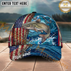 Maxcorners Fishing American Flag Wave Hook Personalized Name 3D Cap (12 Fish Species)