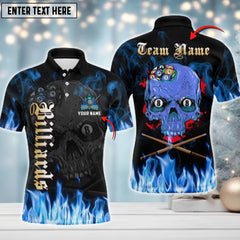 Maxcorners Billiards Blue Flame Skull Personalized Name 3D Shirt