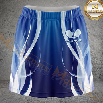 Maxcorners Pickleball Royal Blue Flowing Ribbon Paddle Personalized 3D Skort, Skirts With Shorts
