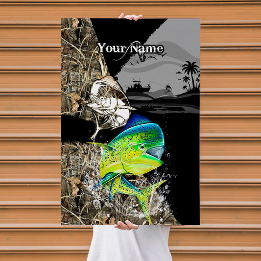 Maxcorners Mahi Mahi Fishing Tropical Splash Camo Art Personalized Name 3D Poster