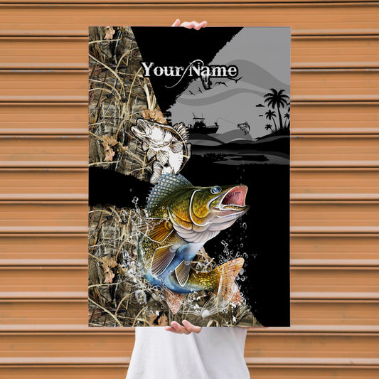 Maxcorners Walleye Fishing Camo Split Art Personalized Name 3D Poster