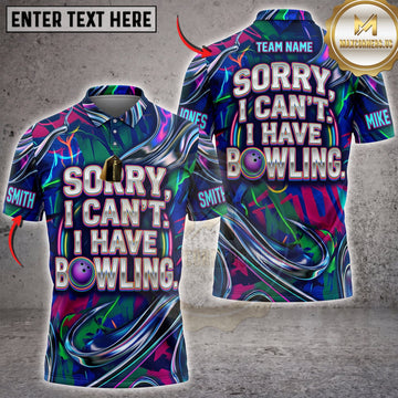Maxcorners Bowling Purple Neon Sorry I Cant I Have Bowling Personalized Name 3D Unisex Shirt