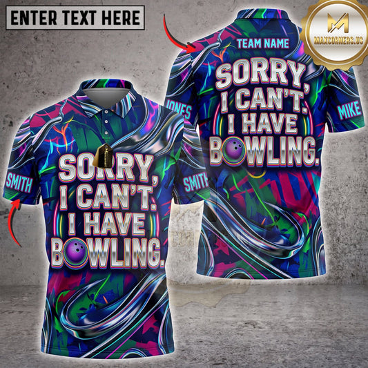 Maxcorners Bowling Purple Neon Sorry I Cant I Have Bowling Personalized Name 3D Unisex Shirt