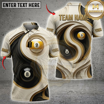 Maxcorners Billiards Black And Gold Metallic 8 Ball Personalized Name 3D Unisex Shirt