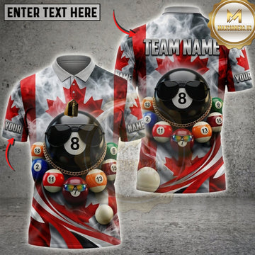 Maxcorners Billiards Canadian Flag Red Lightning And Black 8 Ball Personalized Name 3D Unisex Shirt