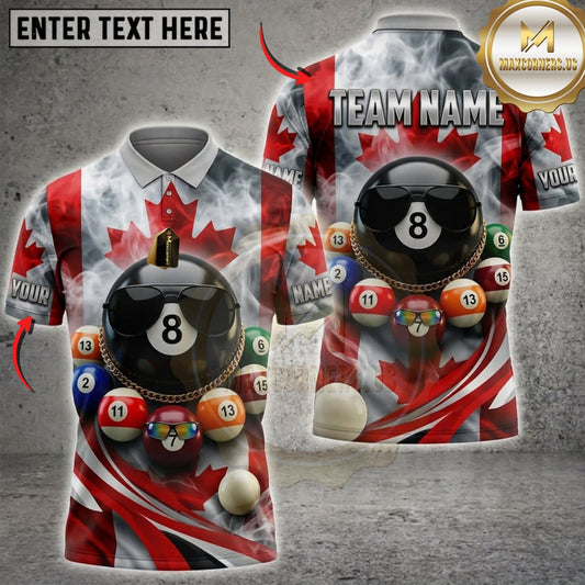 Maxcorners Billiards Canadian Flag Red Lightning And Black 8 Ball Personalized Name 3D Unisex Shirt