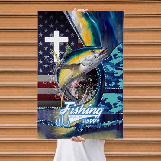 Maxcorners Tuna Fishing Faith Cross USA Flag Dynamic Art Personalized Name 3D Poster
