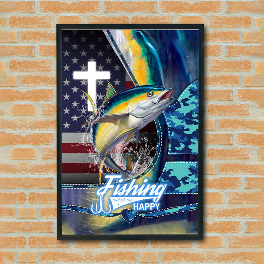 Maxcorners Tuna Fishing Faith Cross USA Flag Dynamic Art Personalized Name 3D Poster