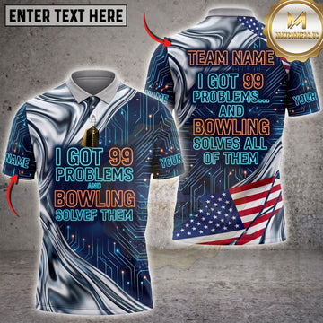 Maxcorners Bowling American Flag Bowling Problems Typography Personalized Name 3D Unisex Shirt